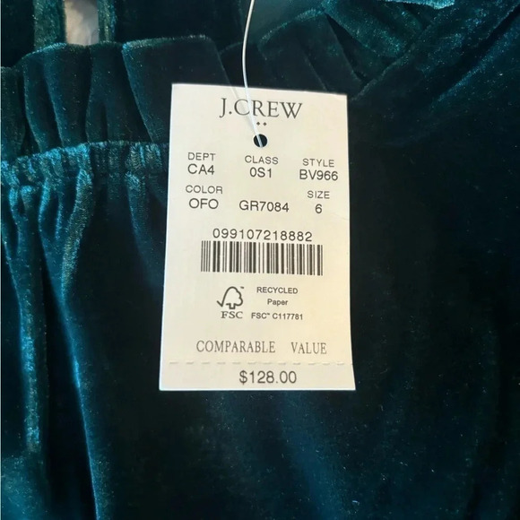 J.Crew Factory Velvet sleeveless midi dress Women’s Size 6 Color Old Forest NWT - Picture 14 of 16